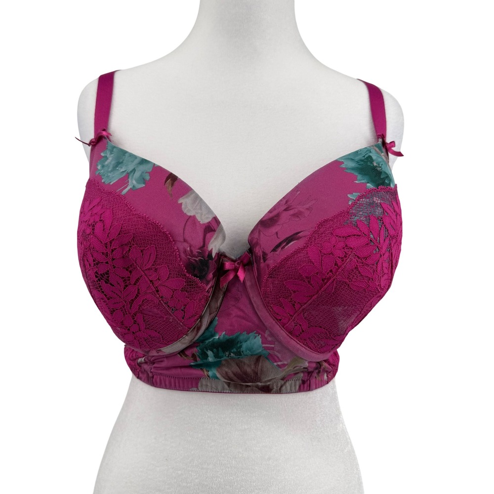 Cacique Magenta Floral Lace Lightly Lined Balconette Bra‎ 40DD Romantic Feminine